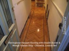 Herringbone parquet flooring with double border & wenge feature strip in Chiswick 2