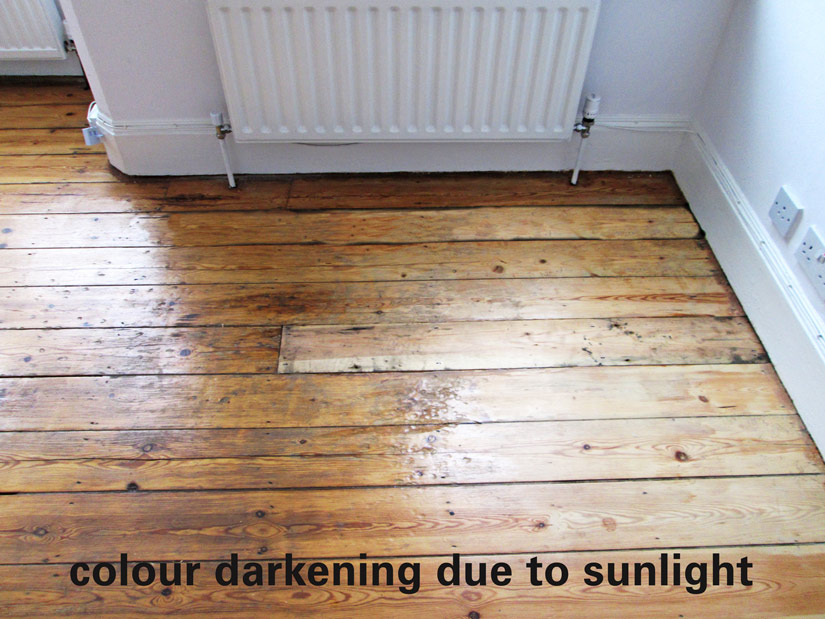 Darkened floor due to sunlight