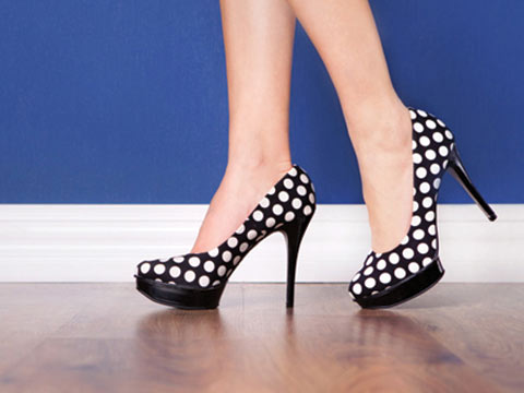 High heels can damage the surface of the hardwood floors