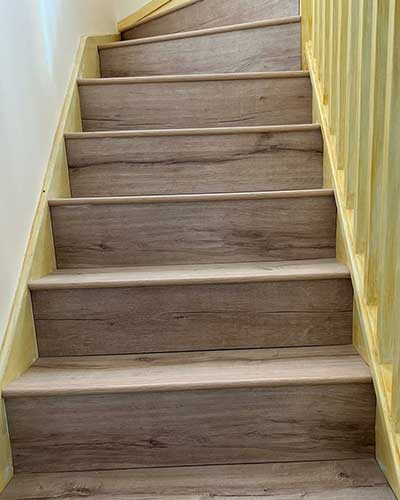 Wooden stairs with nosing