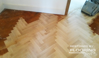 Diagonal parquet floor sanding