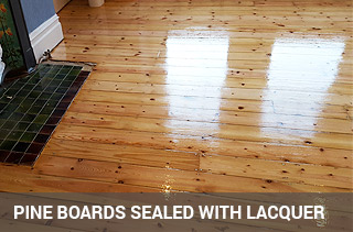Pine floorboards sealed with gloss lacquer