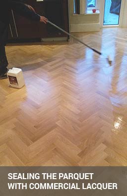 Parquet floor sealing with commercial lacquer