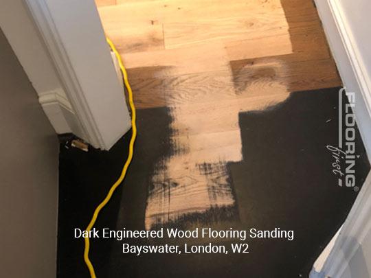 Dark engineered wood flooring sanding in Bayswater 1