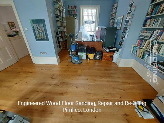 Engineered wood floor sanding, repair and re-oiling in Pimlico 1