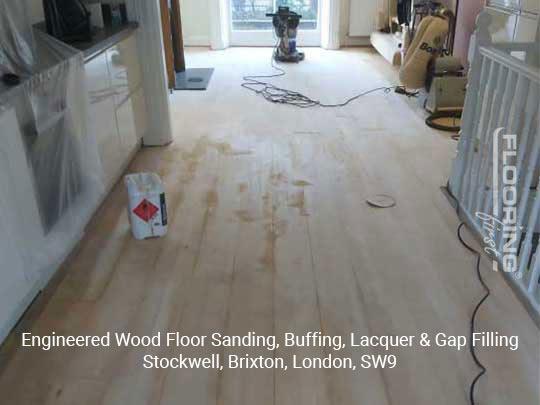 Engineered wood flooring sanding, buffing, lacquer & gap filling in Stockwell, Brixton