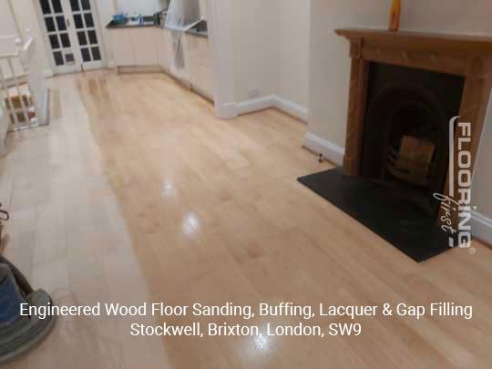 Engineered wood flooring sanding, buffing, lacquer & gap filling in Stockwell, Brixton 1