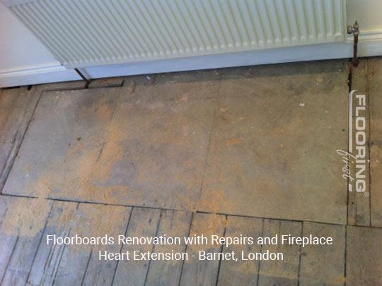 Floorboards renovation with repairs and fireplace heart extension in Barnet
