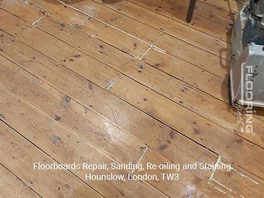 Floorboards repair, sanding, re-oiling and staining in Hounslow