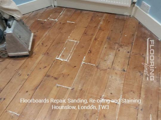 Floorboards repair, sanding, re-oiling and staining in Hounslow 2