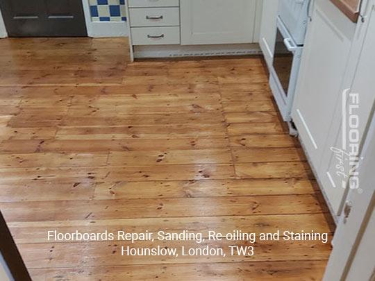 Floorboards repair, sanding, re-oiling and staining in Hounslow 3