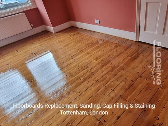 Floorboards replacement, sanding, gap filling & staining in Tottenham 5