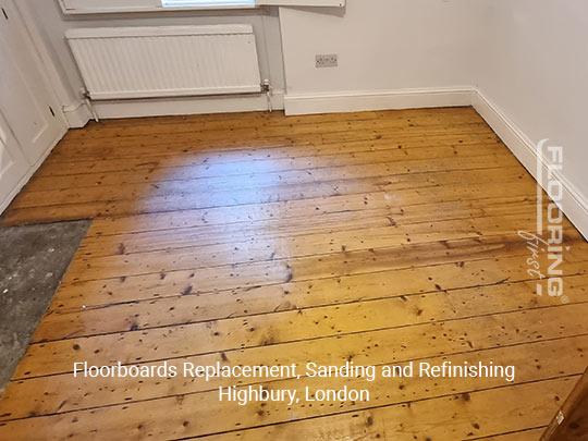Floorboards replacement, sanding and refinishing in Highbury
