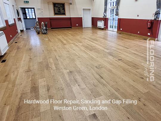Hardwood floor repair, sanding and gap filling in Weston Green 1