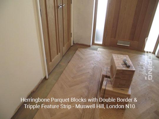 Herringbone parquet blocks with double border & triple feature strip in Muswell Hill