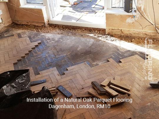 Installation of a natural oak parquet flooring in Dagenham
