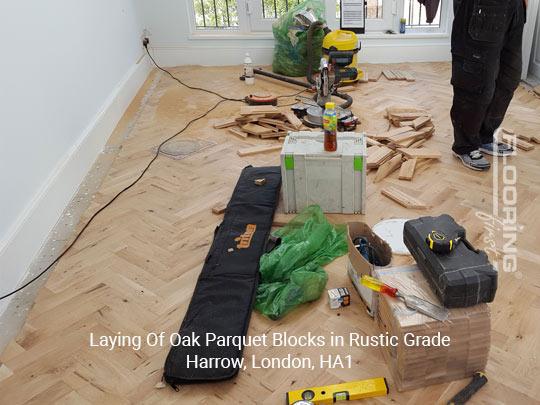 Laying of oak parquet blocks in rustic grade in Harrow