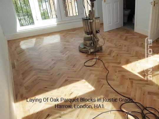 Laying of oak parquet blocks in rustic grade in Harrow 1