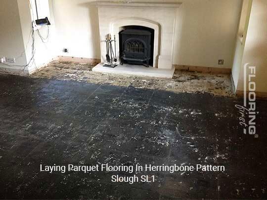 Laying parquet flooring in herringbone pattern in Slough 2