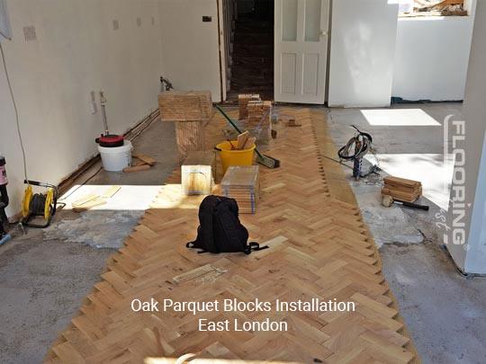 Oak parquet blocks installation in East London 1