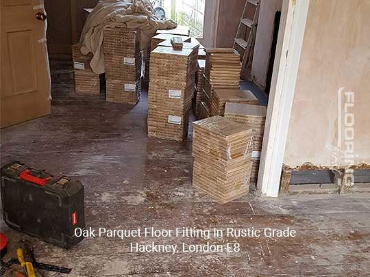 Oak parquet floor fitting In rustic grade in Hackney