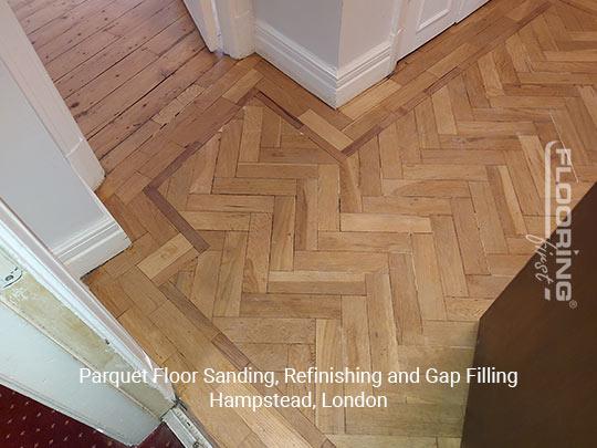 Parquet floor sanding, refinishing and gap filling in Hampstead