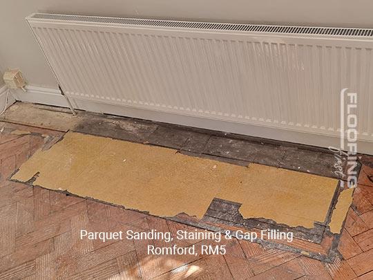 Parquet sanding, staining & gap filling in Romford 1