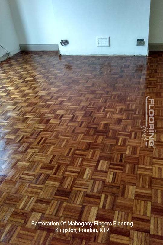 Restoration of mahogany fingers flooring in Kingston 5