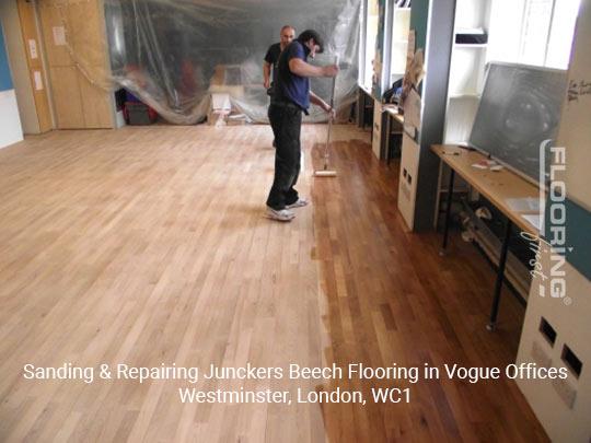 Sanding & repairing Junckers beech flooring in Vogue offices in Westminster 2