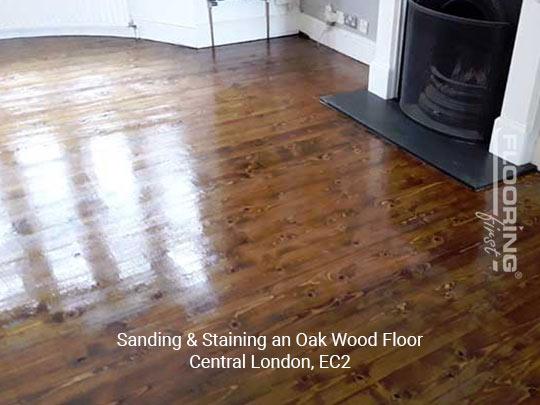 Sanding & staining an oak wood floor in Central London 1