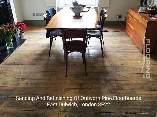 Sanding and refinishing of outworn pine floorboards in Dulwich