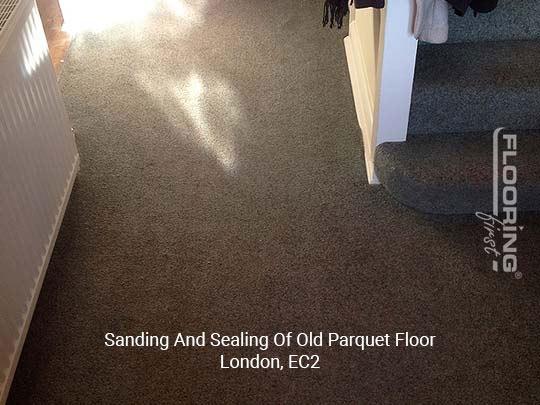 Sanding and sealing of old parquet floor in Central London 2