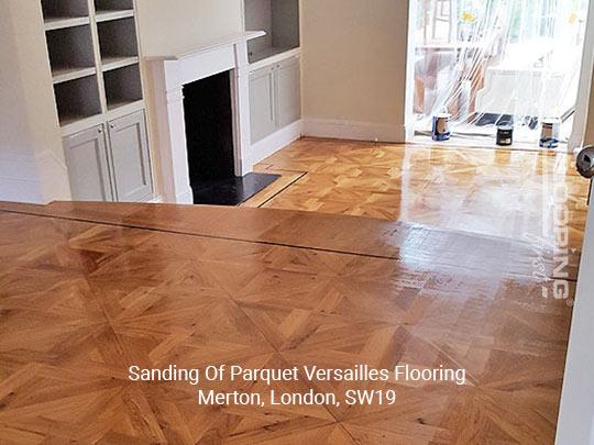 Sanding of parquet Versailles flooring in Merton 3