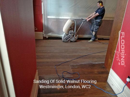 Sanding of solid walnut flooring in Westminster 2