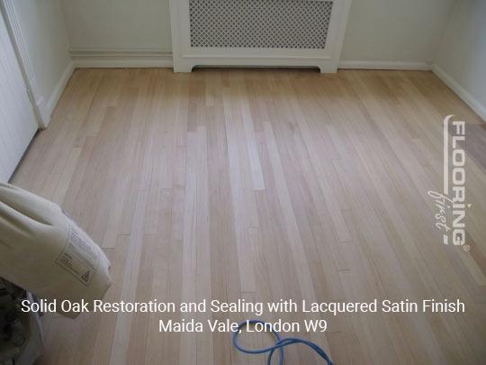 Solid oak restoration and sealing with lacquered satin finish in Maida Vale 1