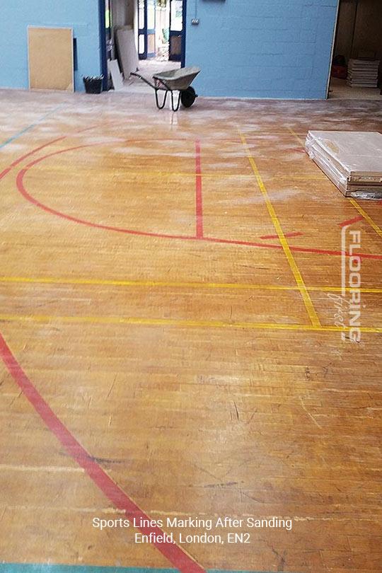 Sports lines marking after sanding in Enfield