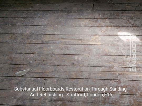 Substantial floorboards restoration through sanding and refinishing in Stratford