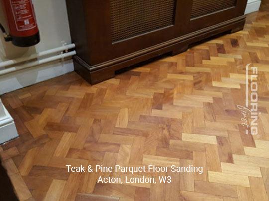 Teak and pine parquet floor sanding in Acton 1
