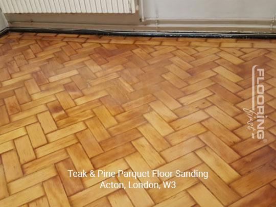Teak and pine parquet floor sanding in Acton 2