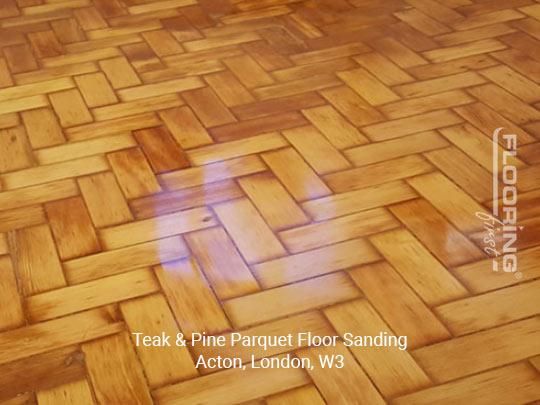 Teak and pine parquet floor sanding in Acton 3