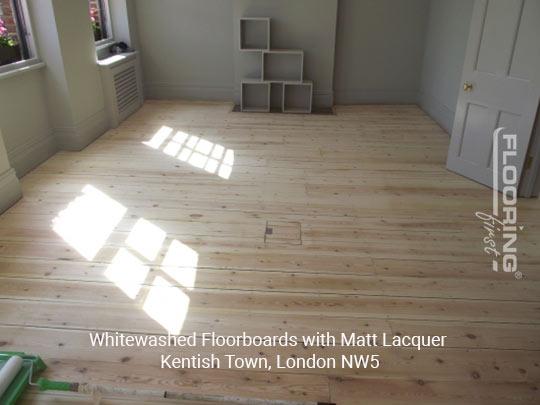 Whitewashed floorboards with matt lacquer in Kentish Town 1