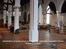 Restoration of exotic wood flooring at St. Johns the Evangelist Church in Bromley 1