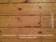 Distressed pine floorboards sanding and refinishing project in Enfield