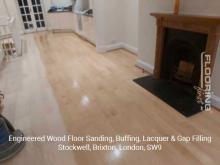 Engineered wood flooring sanding, buffing, lacquer & gap filling in Stockwell, Brixton 1