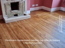Floorboards replacement, sanding, gap filling & staining in Tottenham
