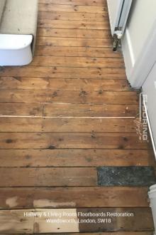 Hallway and living room floorboards restoration in Wandsworth 1