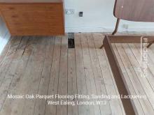 Mosaic oak parquet flooring installation, sanding and lacquering in West Ealing