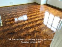 Oak parquet blocks - sanding, staining and sealing in Kingston 2