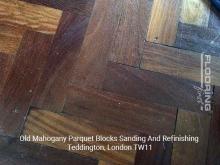 Old mahogany parquet blocks sanding and refinishing in Teddington