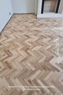 Parquet floor sanding, lacquering and gap filling in Streatham